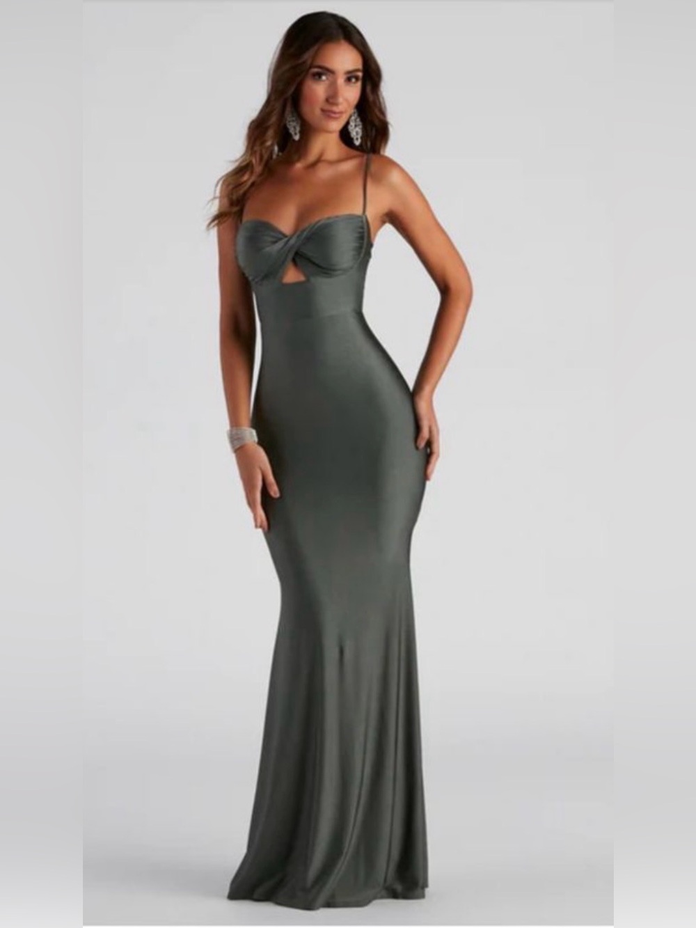 Windsor Olive Green Spaghetti Strap Maxi Dress